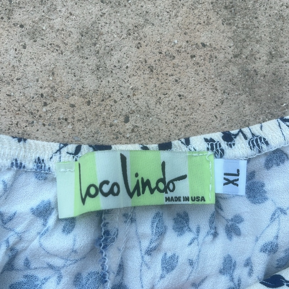 Loco Lindo White Blue Floral Side Button Wide Leg Palazzo Pants Women's Size XL - Picture 7 of 7